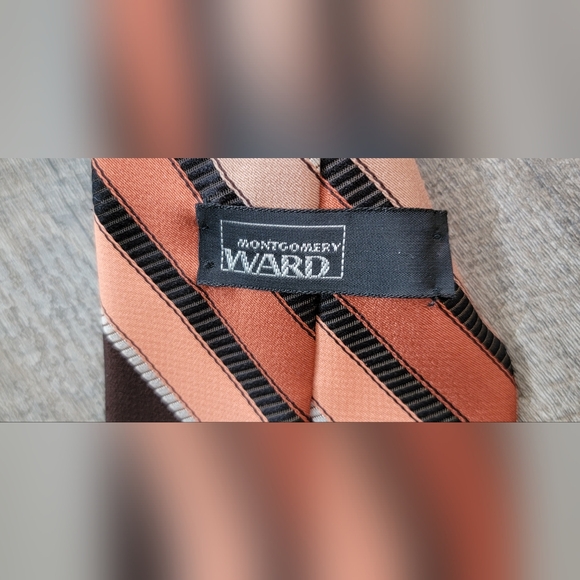 Vintage Late 70's Men's Tie OS Brown & Orange Striped Retro By Montgomery Ward - Picture 3 of 6